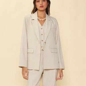 Skies Are Blue MÉLANGE TAILORED BLAZER Beige Medium‎ Nwt